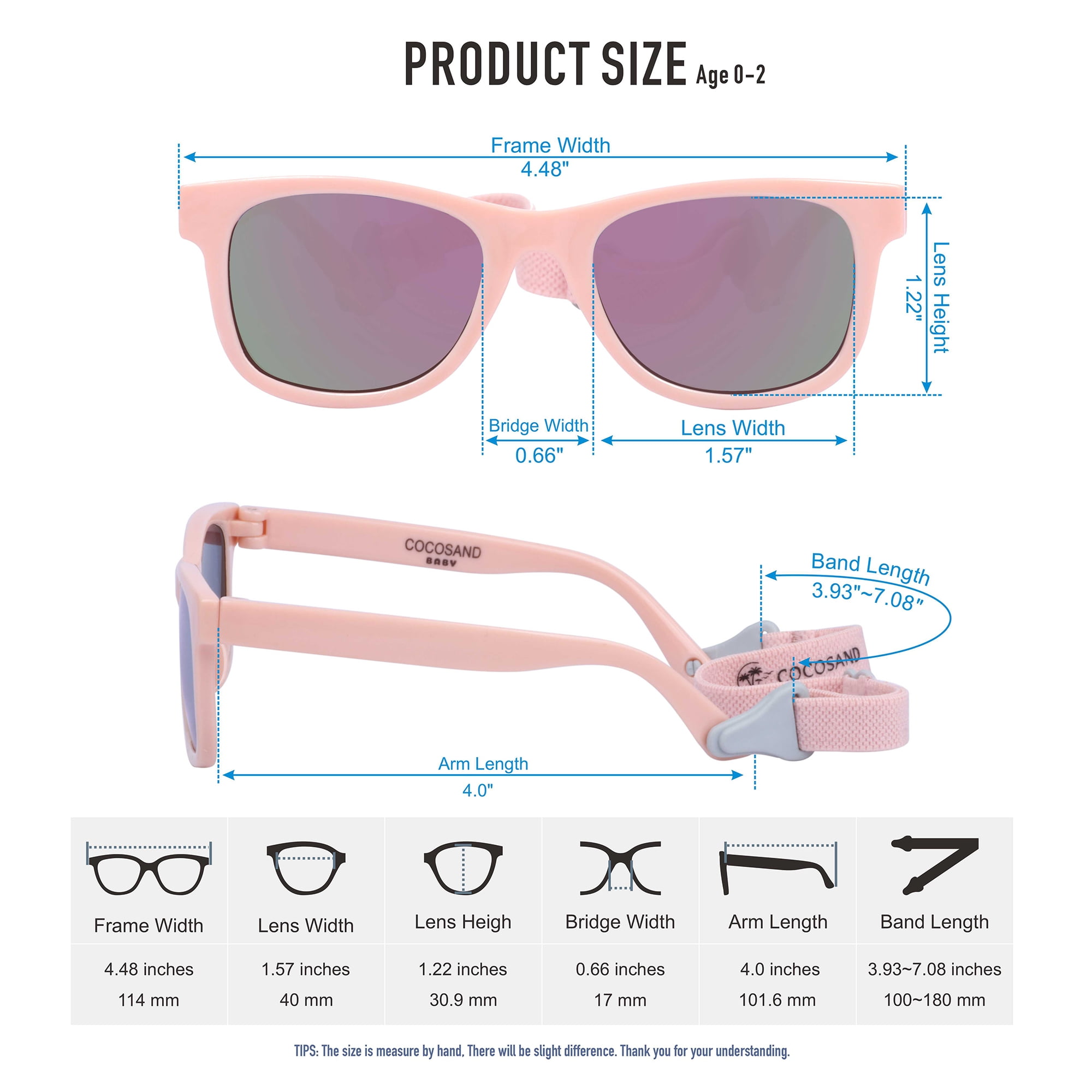 COCOSAND Baby Sunglasses with Strap Classic Square Frame UV400 for Infant Toddler Boys Girls Age 0-24 Months, 2-Pack