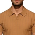 thumbnail image 4 of Men's Knit Ribbed Short Sleeve Collared Polo Shirt, Casual Open V-Neck Top, Breathable Slim Fit Knitwear for Smart Casual Style and Everyday Wear Orange S, 4 of 4