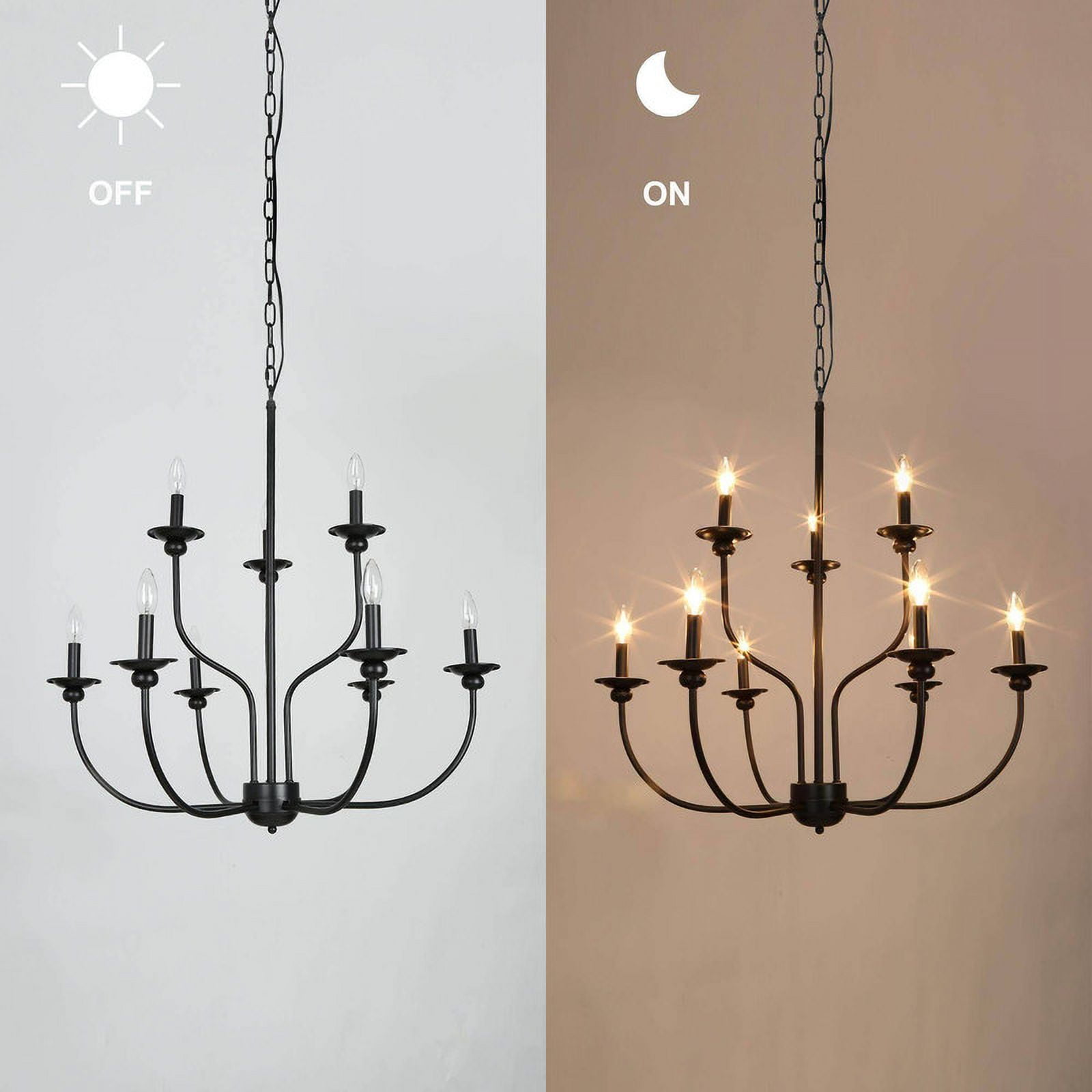 LNC Matte Black 9-Light Candle Chandelier, 2-Tier 30 in Fixture for Dining Room & Foyer