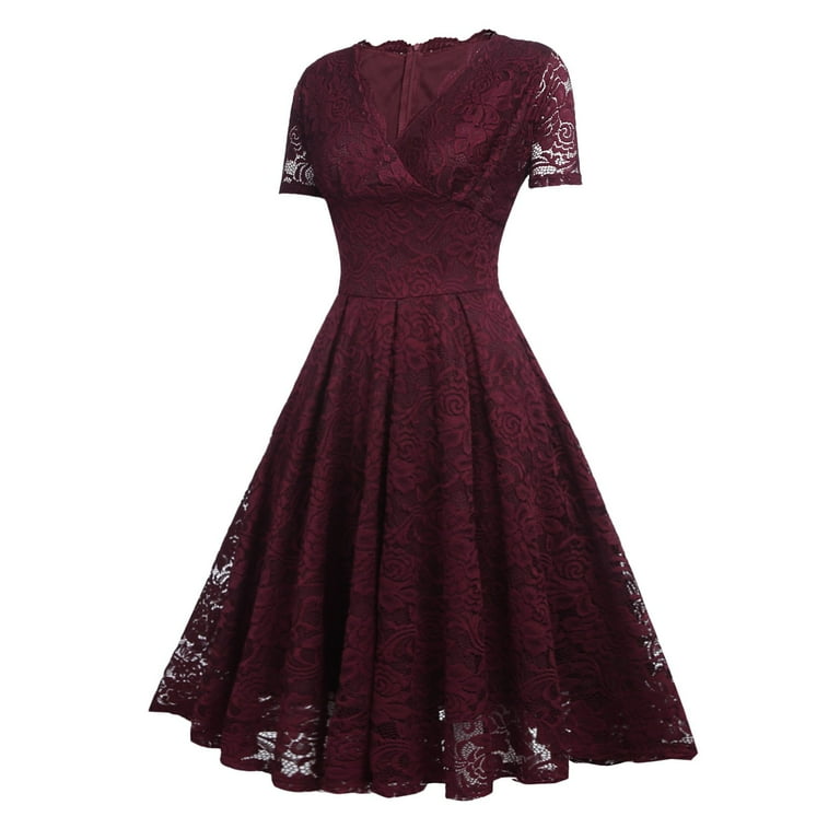 Ever Pretty Formal Dresses Autumn Winter Ladies Wedding Party Retro Slim  Elegant Lace Mesh Dress Evening Dresses for Women Red L - Walmart.com