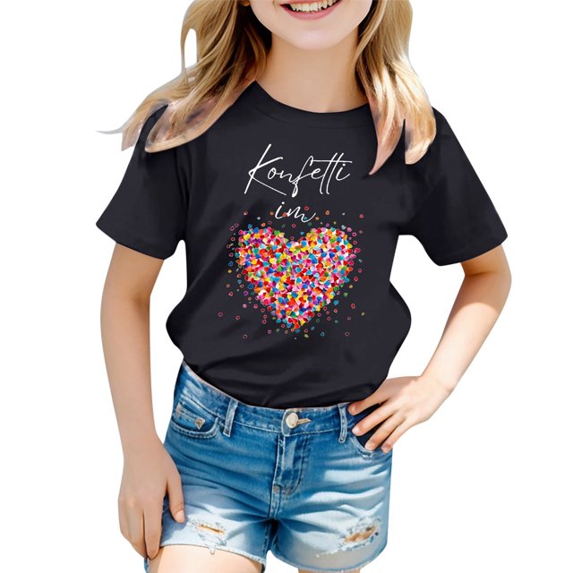 XDZJLR T-Shirts pour Filles Vêtements de Carnaval pour Enfants Imprimé Coloré Col Rond Manches Courtes 2-3 Ans