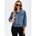 thumbnail image 3 of DARING DIVA Women's Cropped 3/4 Sleeve Button Down Washed Denim Jacket XL Dark Blue, 3 of 7