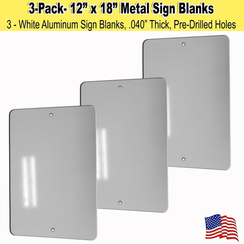 3 Pack 12" x 18" Metal Sign Blank White Aluminum .040"