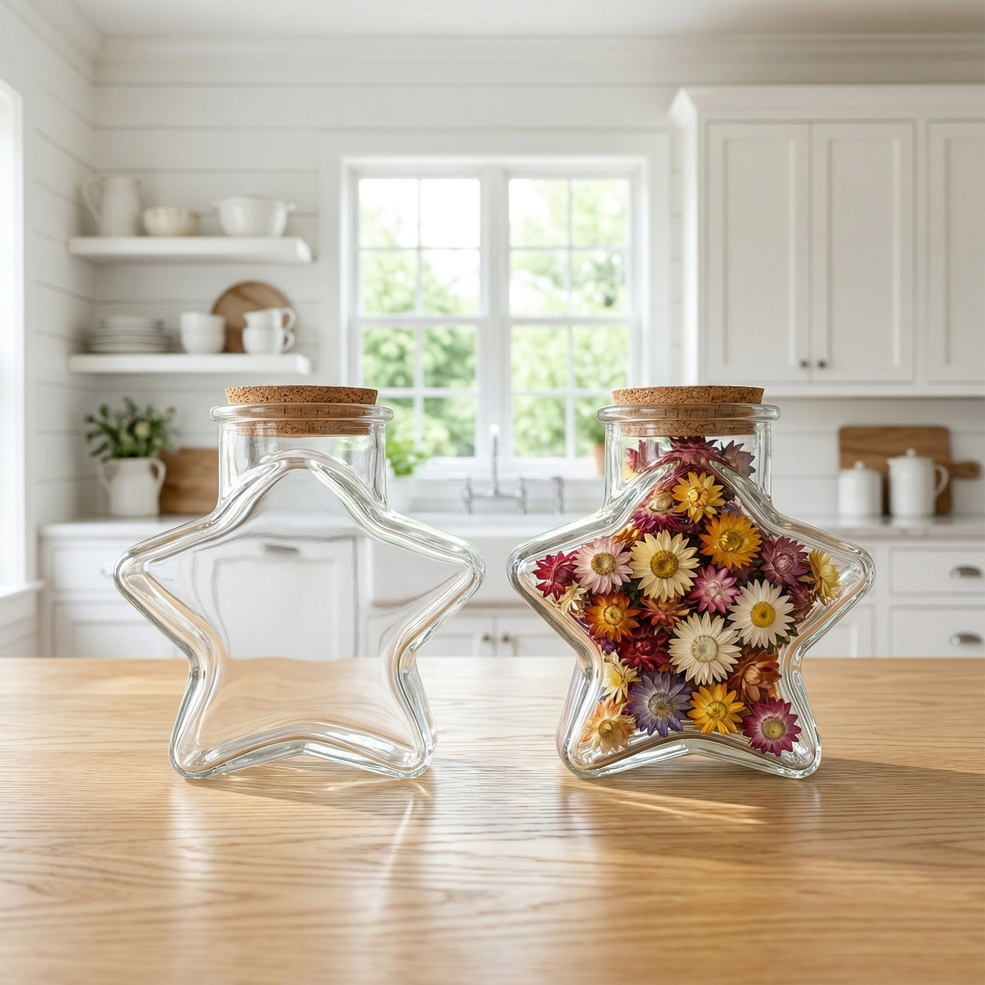 Unique Bargains 2pcs Vintage Glass Jars Storage Bottles Star Shaped 4.3"L x 2.4"W x 4.3"H