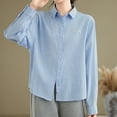 thumbnail image 5 of Womens Striped Printed T-Shirts, Long Sleeve Shirts for Women Fall Casual Vintage Solid Color Lapel Button Down Dressy Blouses M-2XL, 5 of 7