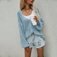 thumbnail image 4 of Lisingtool Cardigan Sweaters for Women Solid Casual Crochet Cardigan Button Sweater Kimono Boho Oversized Cardigan Coat Womens Long Sleeve Tops Light Blue, 4 of 7