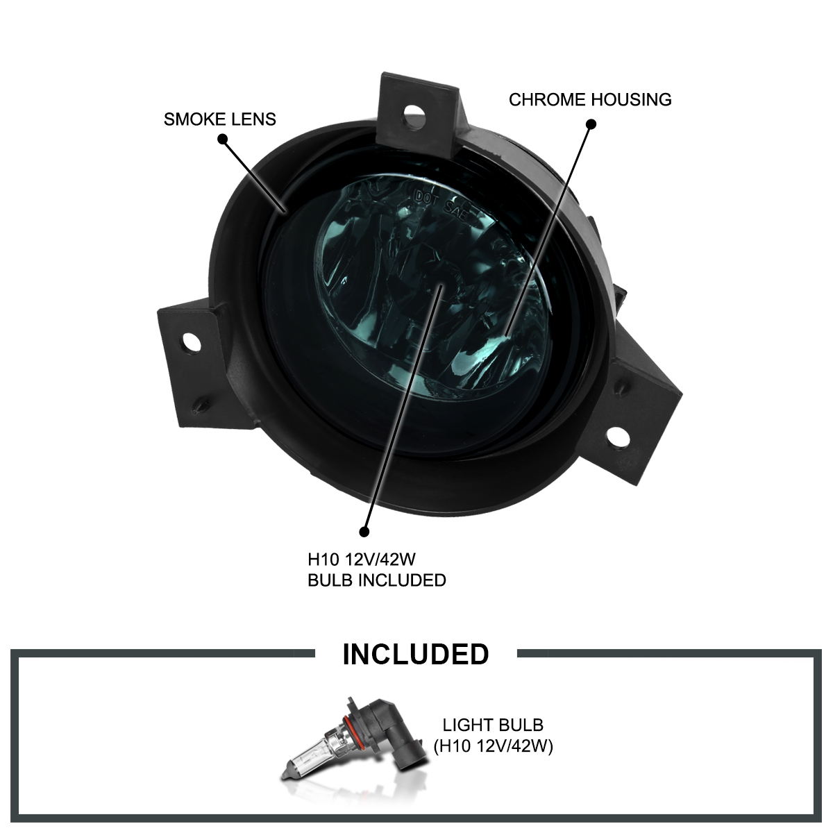 Spec-D Tuning Smoke Fog Lights w/ Bulbs Compatible with 2001-2003 Ford Ranger, L+R Pair Assembly