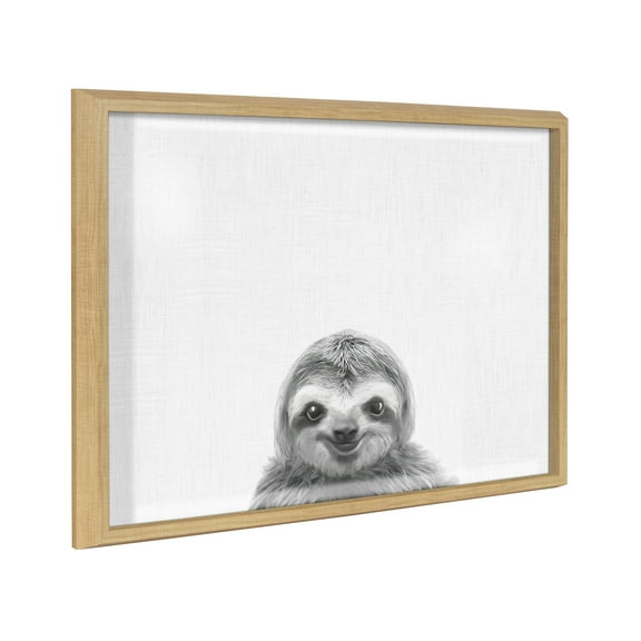 Kate and Laurel Blake Sloth Framed Printed Glass Wall Art by Simon Te of Tai Prints, 18x24 Natural, Chic Dry Erase Glass Wall Decor
