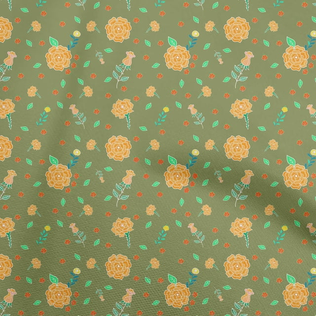 oneOone Rayonne Tissu Vert Foncé Asiatique Rétro Floral Robe Tissu Tissu Imprimé par la Cour 56 Pouces de Large