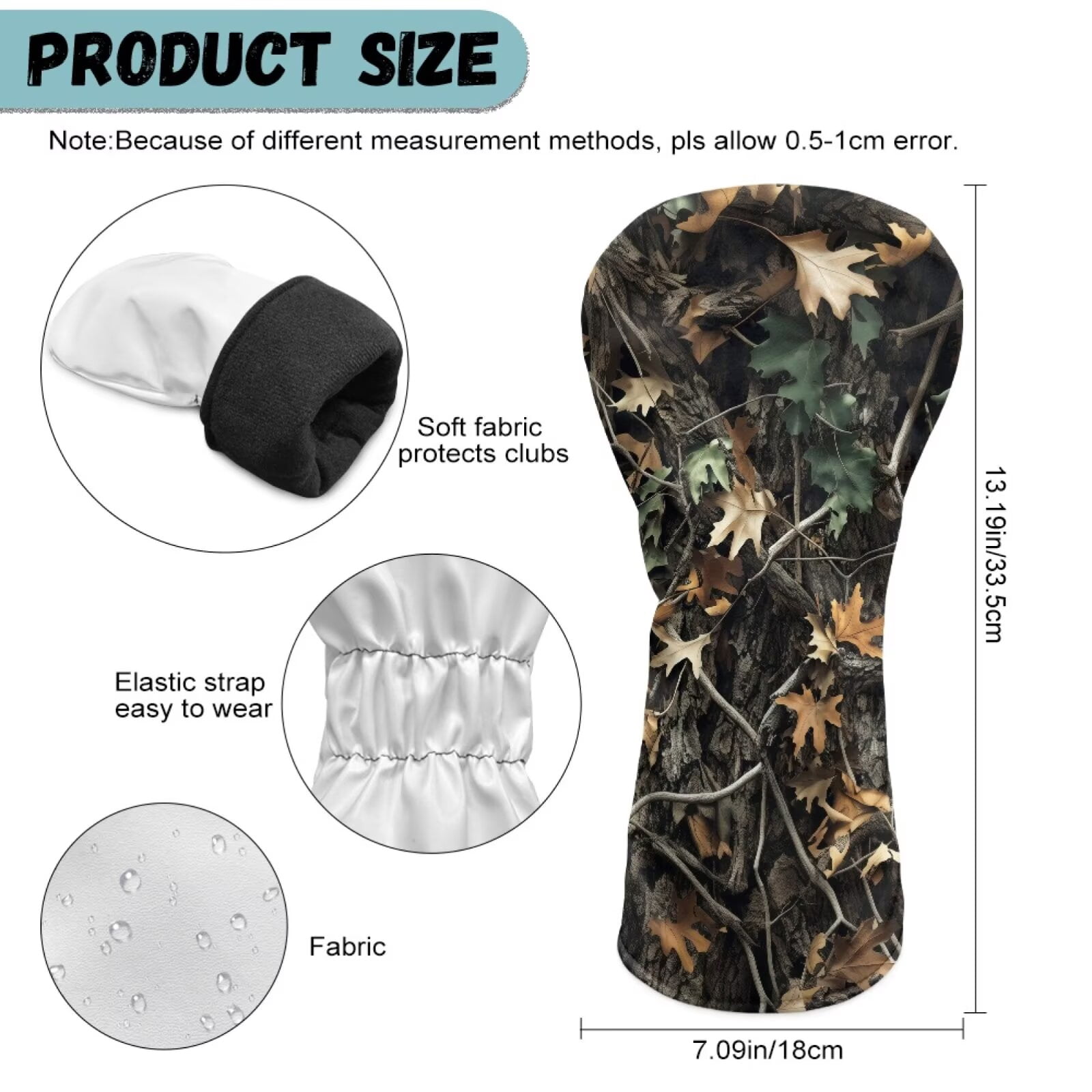 Uorisanigo Golf Club Head Covers for Driver, Fairway Hybrid Woods - 3PCS Camo Hunting Forest Golf Wood Head Covers Set(D/F/H) - Premium PU Leather, Elastic Band, Waterproof & Durable