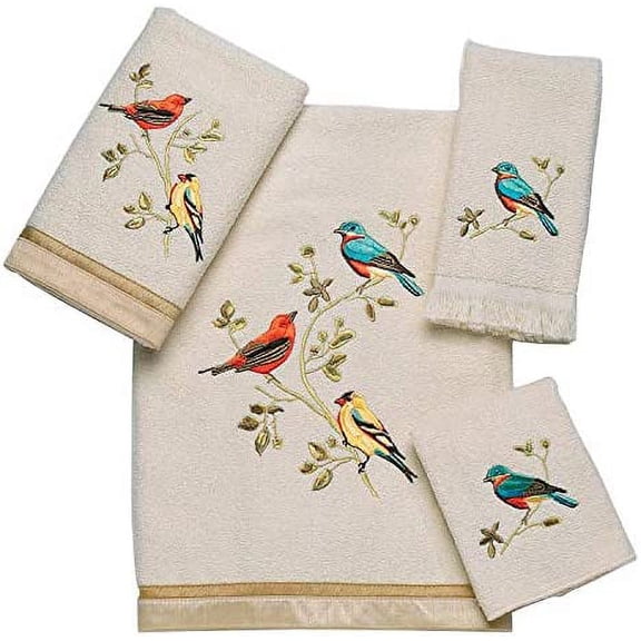 Avanti Linens Gilded Birds Embroidered 4-Piece Decorative Towel Set Ivory