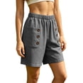 thumbnail image 4 of Costeam Womens Linen Blend Bermuda Shorts Side Button Patch Pocket Detail Full Elastic Pull On Waist Loose Straight Knee Length Lightweight Breathable Relaxed Fit Casual Cropped Bottoms, 4 of 6