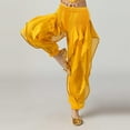 thumbnail image 5 of Hinvhai Girls Belly Dance Harem Pants - High Waisted Elastic Waistband, Soft Stretchy Fabric Yellow 11-12 Years, 5 of 5
