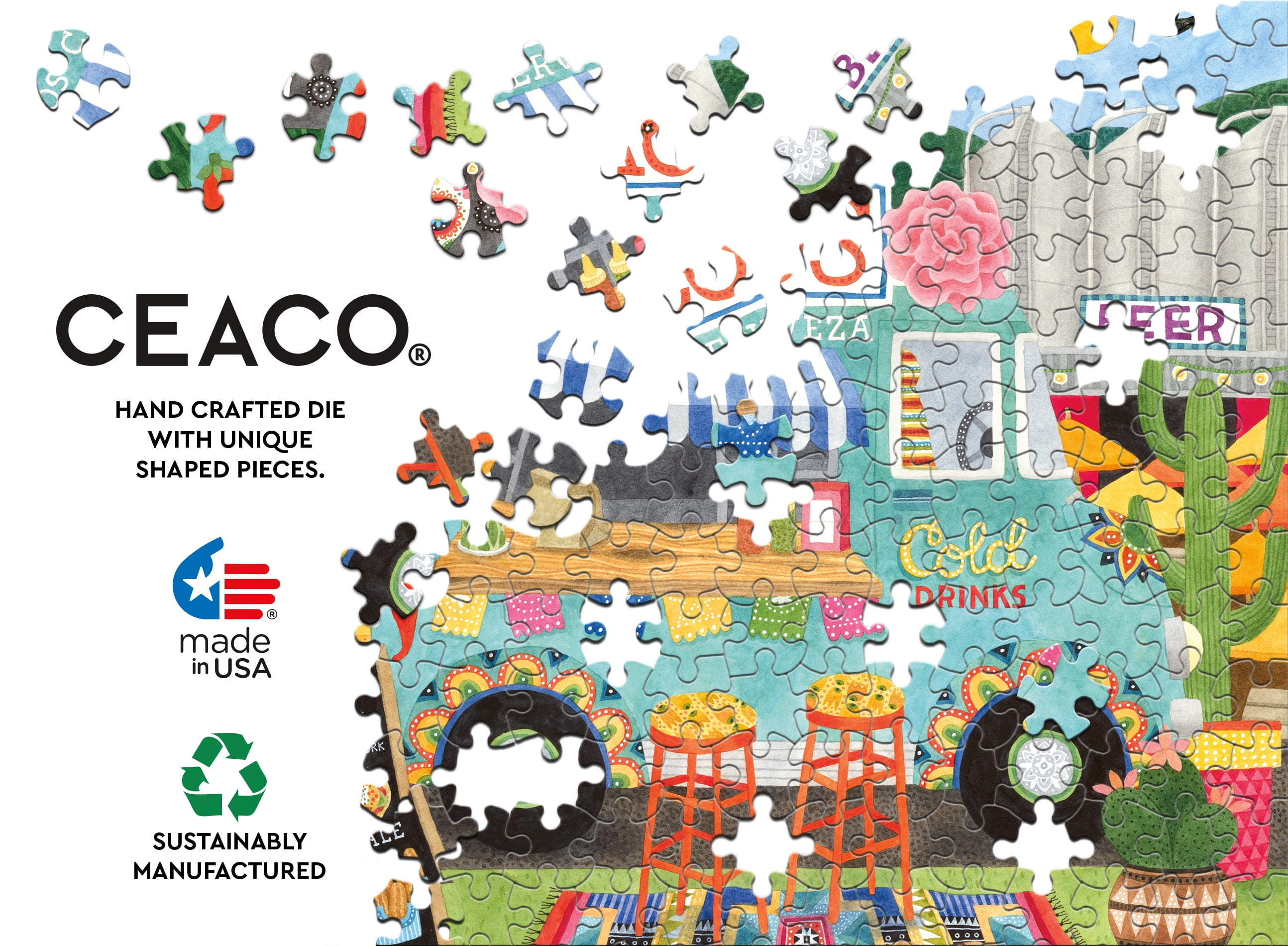 Ceaco Peggy Davis Food Trucks 500-Piece Interlocking Jigsaw Puzzle for Children Ages 12+