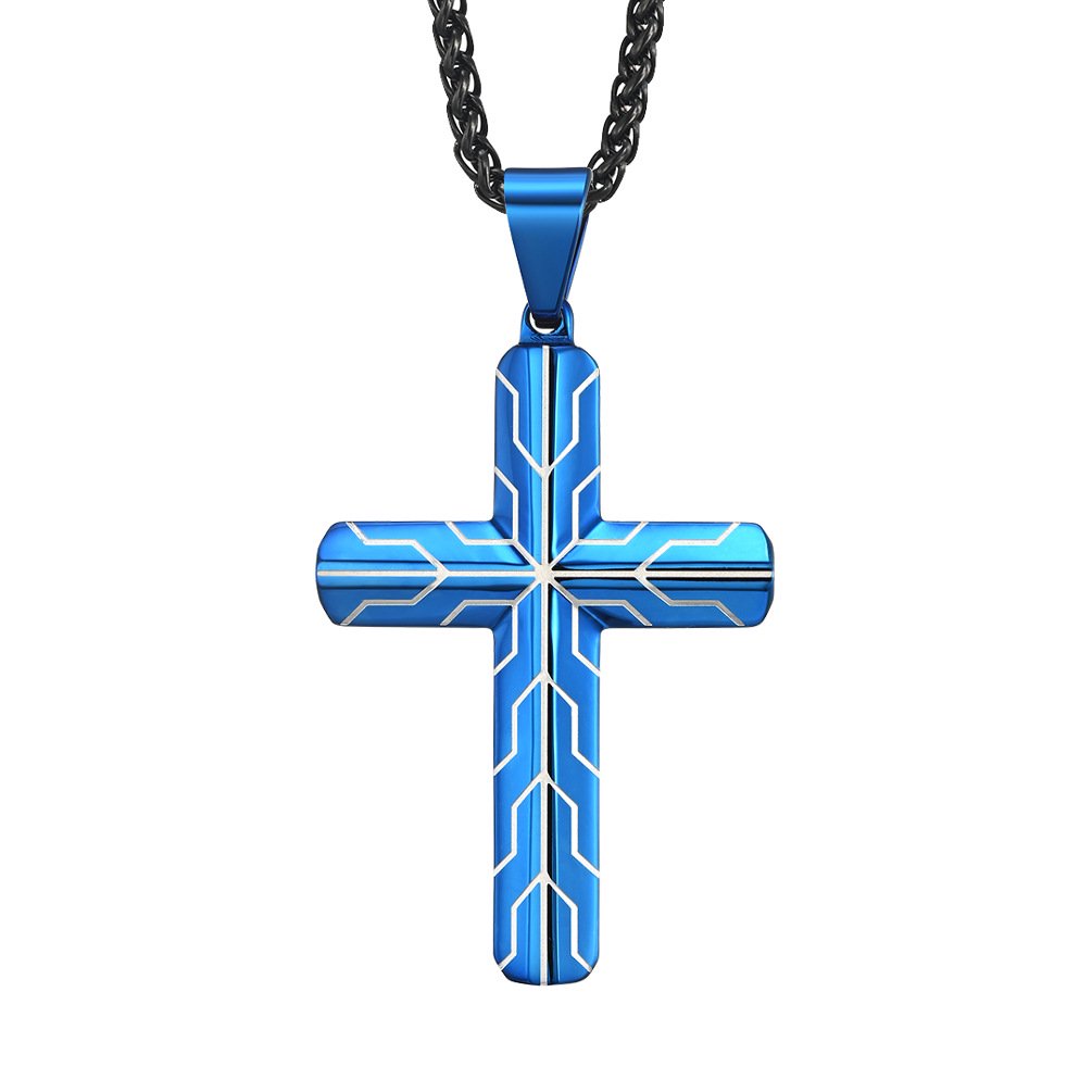 Metaljc Stainless Steel Cross Necklace for Men, Religious Fashion Jewelry Gifts 24 In