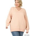 thumbnail image 3 of Zenana Women & Plus Basic Relaxed Long Sleeve V-Neck Sweatshirts w/Side Pockets, 3 of 3