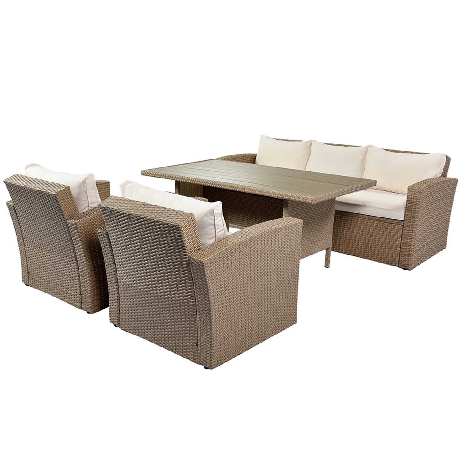 Canddidliike 4 Pieces Patio Conversation Furniture Set Cushioned Sofa Dining Table Brown Wicker - image 4 of 8