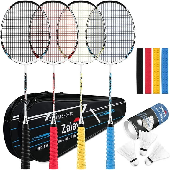 Badminton Racquets Set Professional Badminton Rackets Lightweight,4 Pack/2 Pack Carbon Fiber, 3 Feather Shuttlecocks, with Protect Case & Overgrip,for Beginners,Advanced Players