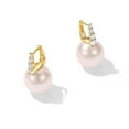 thumbnail image 3 of Big Pearl Hoop Earrings for Women Trendy, Cubic Zirconia White Pearl Drop Earrings, 18K Gold Plated Shell Pearl Dangle CZ Earring Jewelry for Birthday Anniversary,12mm, 3 of 10