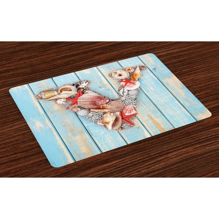 

Letter V Placemats Set of 4 Nautical ABC with Beach Inspired Coastal Oceanic Marine Elements Washable Fabric Place Mats for Dining Room Kitchen Table Decor Pale Blue Ivory Dark Coral by Ambesonne