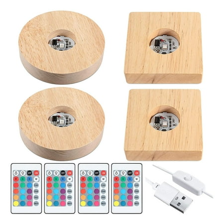 

4Pcs Wooden LED Night Light Base Lighted for 3D Crystal Glass Art A