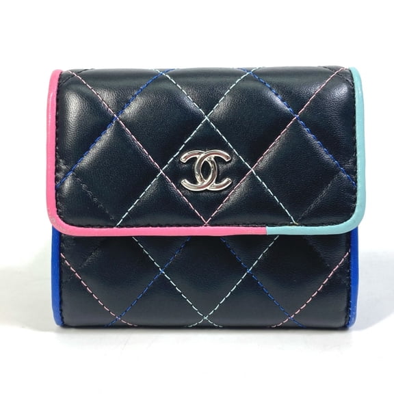 Pre-Owned Chanel CC Mark Compact wallet Trifold wallet Black SilverHardware (Good)