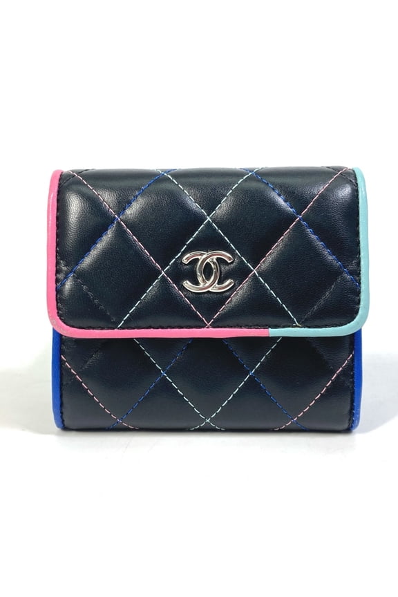 Pre-Owned Chanel CC Mark Compact wallet Trifold wallet Black SilverHardware (Good)