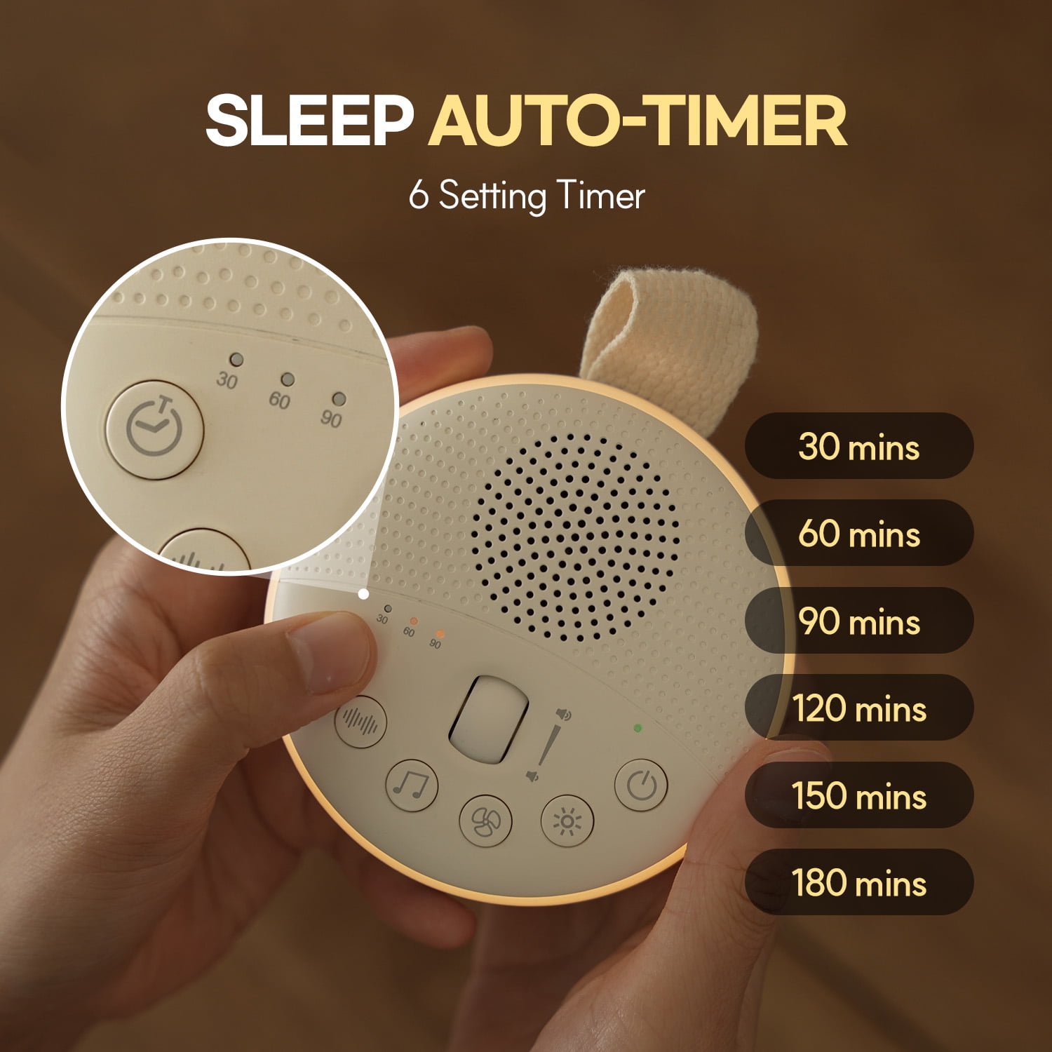 HuBDIC White Noise Machine, Portable Sound Machine with 21 Soothing Sleep Sounds, Long-Lasting Battery, Gentle LED Mood Light, Travel-Friendly Sleep Aid for Newborns, Children