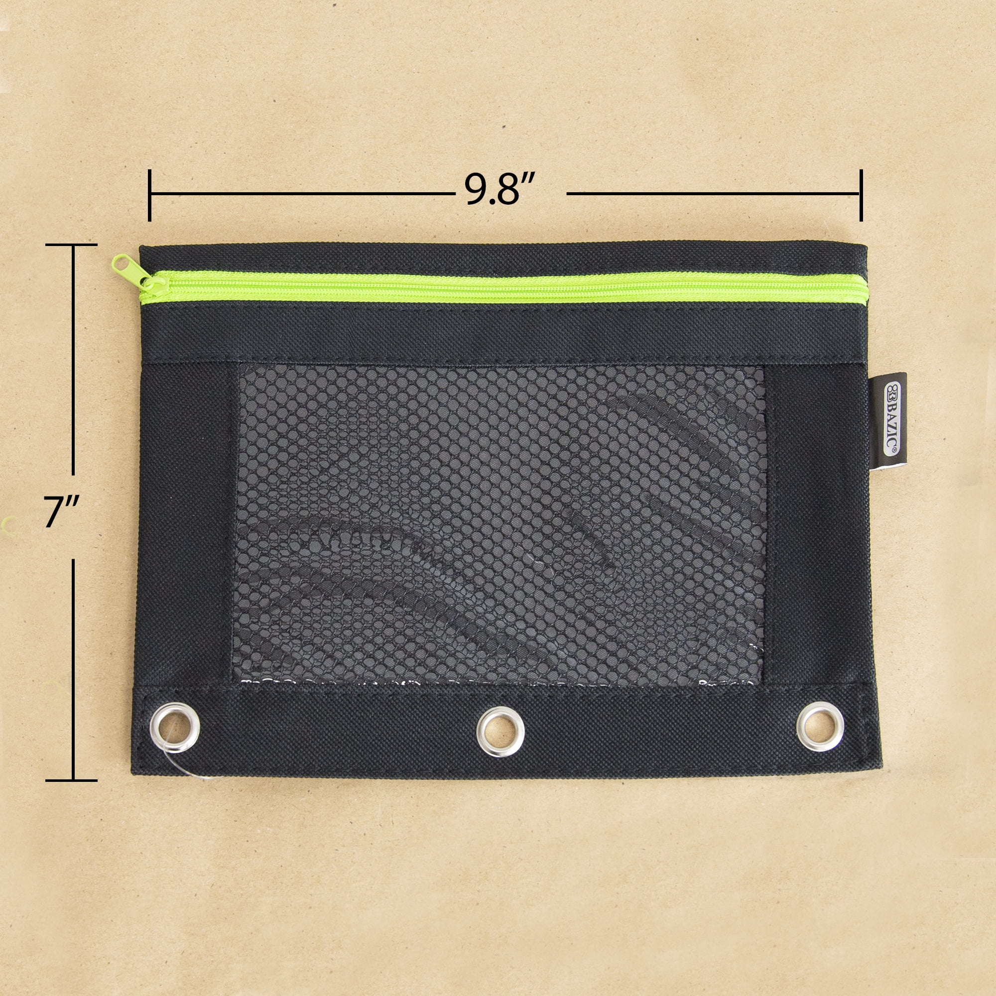BAZIC 3 Ring Pencil Pouch, Mesh Window, Neon Black Color, 144-Pack