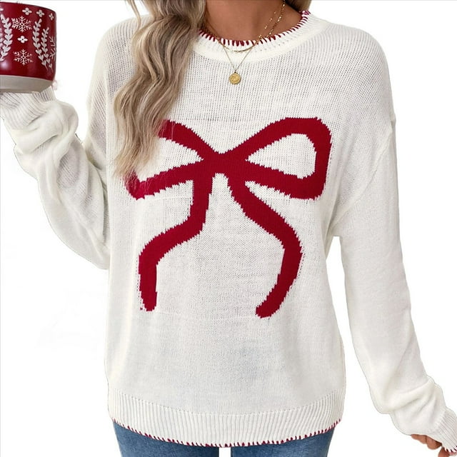 Suéter de Punto Y2K para Mujer, Cuello Redondo, Larga, Jersey de Punto Extragrande con Ribete en Contraste. Crema XL