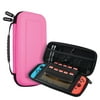 For Nintendo Switch & OLED Model Carrying Case, Pink Portable Travel Hard Shell Storage Pouch for Girls with 10 Game Card Slots & Strap