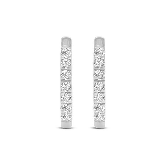 TimeLe$$ Classics 0.25 Carat TW Double Sided Round Natural Diamond Ladies Huggies Hoop Earrings in 10K White Gold