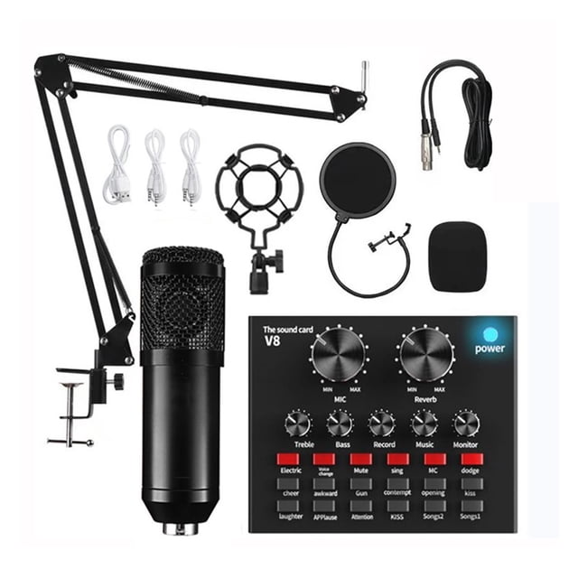 Professional Audio V8 Sound Card Set Mic Studio Condenser Microphone For Podcast Recording Live Streaming