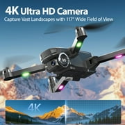 Drones with Camera for Adults 4K, Wefone WF33 GPS Foldable Drone with 4.5 Screen on Remote, 8GB Card, Under 249g, Brushless Motor, 2 Batteries, Gray