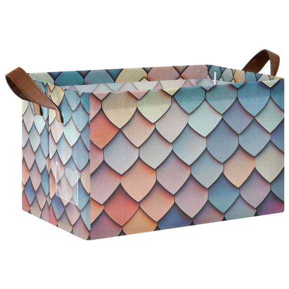 Yayeee Foldable Storage Basket for Shelves with Handles Waterproof Cloth Bins, Blue Art Pattern