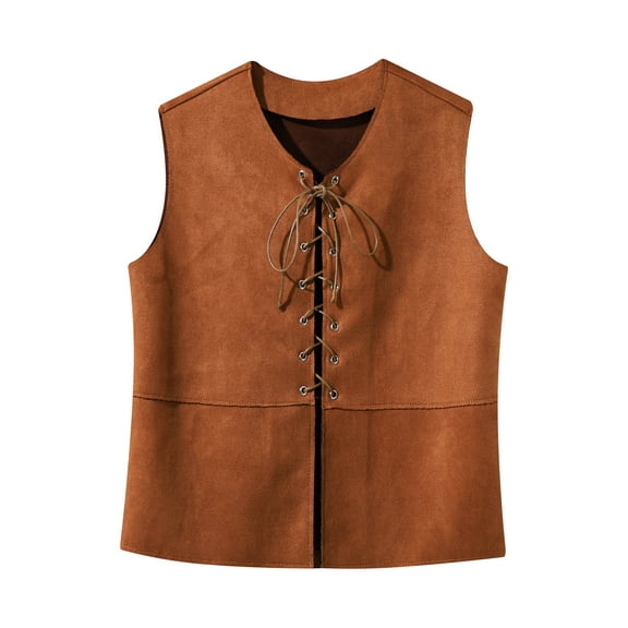 TiaoBug Kids Boys Medieval Waistcoat Steampunk Lace-up Vest Sleeveless Tank Top Pirate Cosplay Costume Dark Brown 6