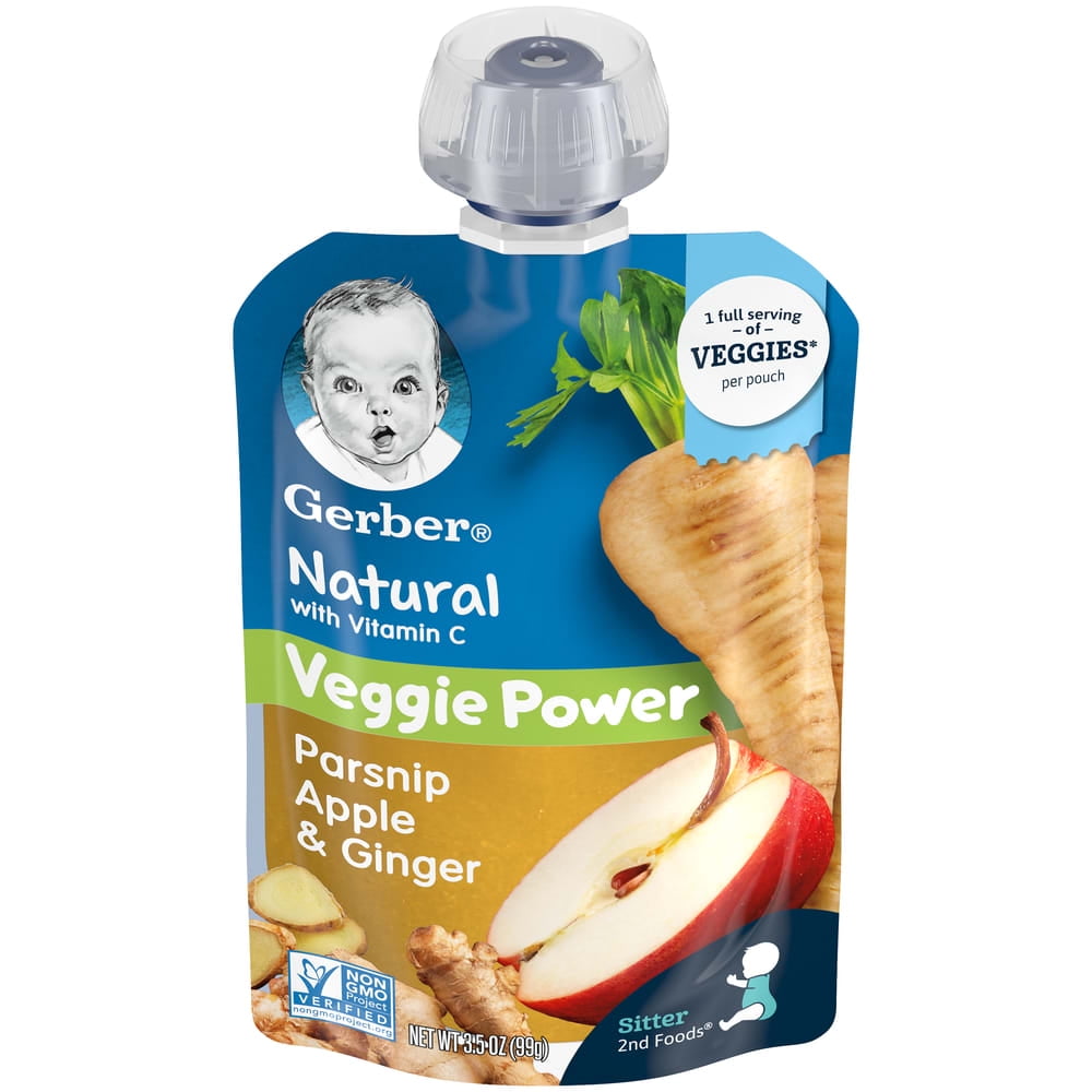 Gerber 2nd Foods Natural for Baby Veggie Power Baby Food, Parsnip Apple Ginger, 3.5 oz Pouch (12 Pack)