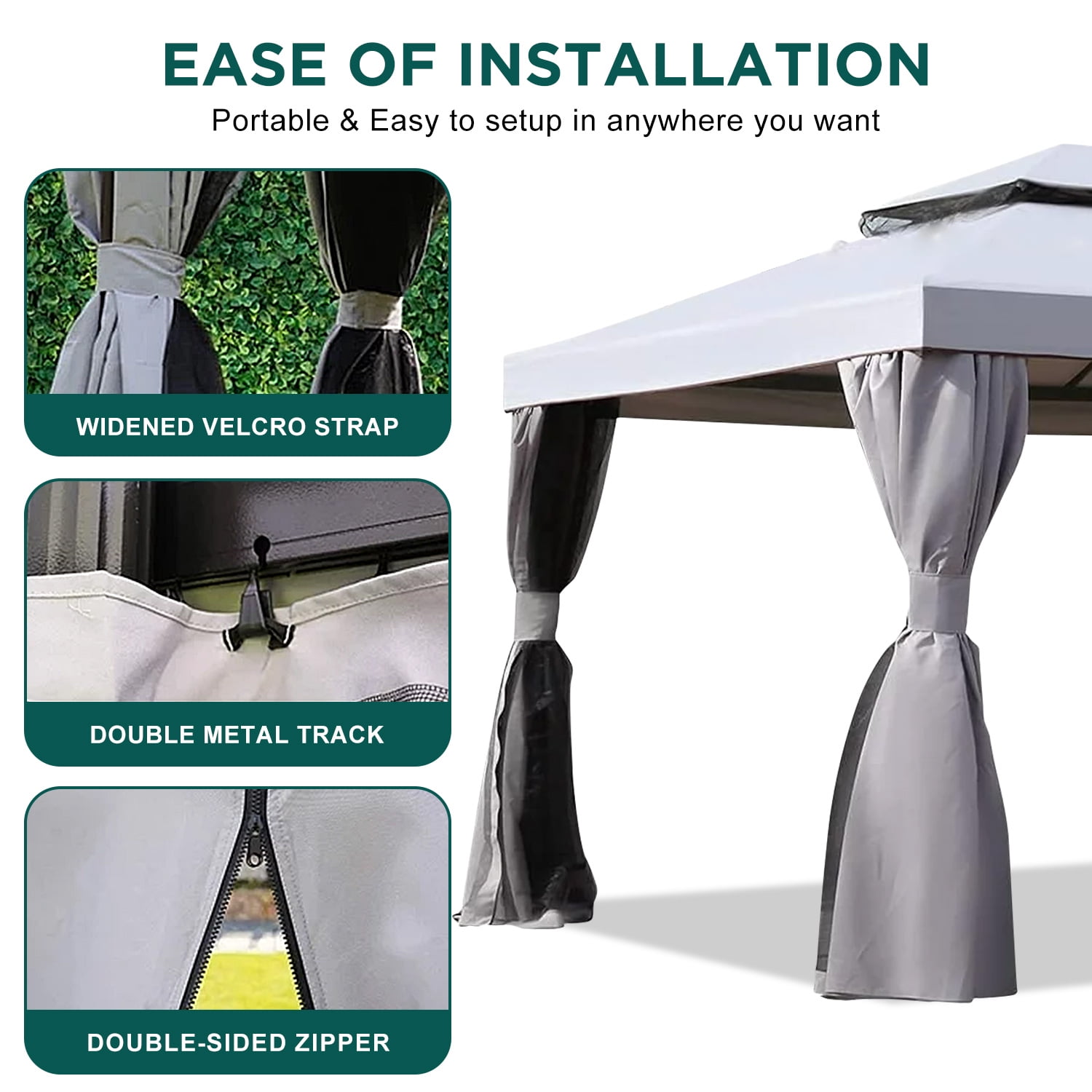 IULULU 10’ x 13’ Outdoor Pavilion Gazebo, Mosquito Netting and Zippered Curtains