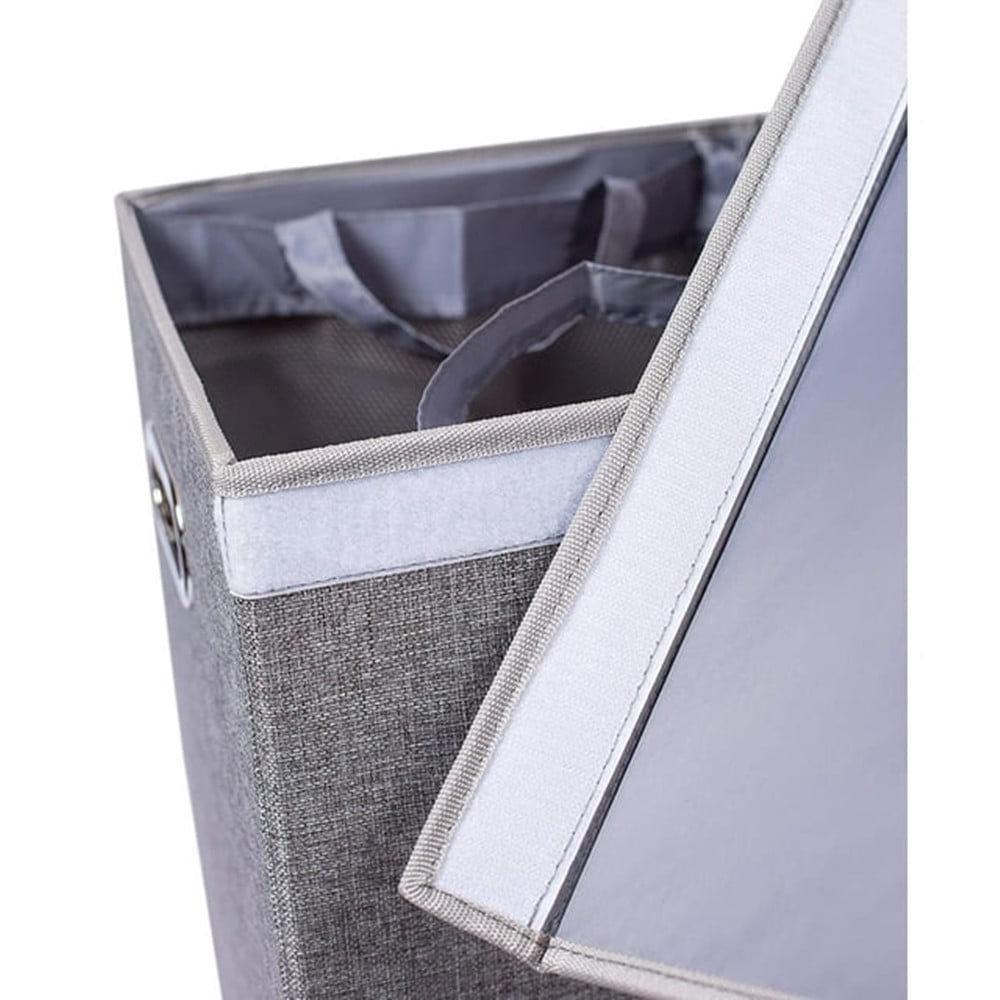 TEAFIRST Double Linen Laundry Hamper with Lid , Washing Clothes Storage Folding, for Home, Grey
