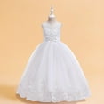 thumbnail image 2 of Hduncf Girls Tulle Dress Sleeveless Round Neck Elegant Embroidered Beaded Bow Back Princess Gown Birthday Party Gala Wedding Dress White 16 Years, 2 of 9