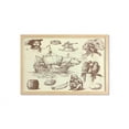 thumbnail image 1 of Nautical Wall Art with Frame, Merchant Ship Banana Monkey Parrot Boat Historical Sketch Style Art, Printed Fabric Poster for Bathroom Living Room, 35" x 23", Pale Yellow Brown, by Ambesonne, 1 of 2