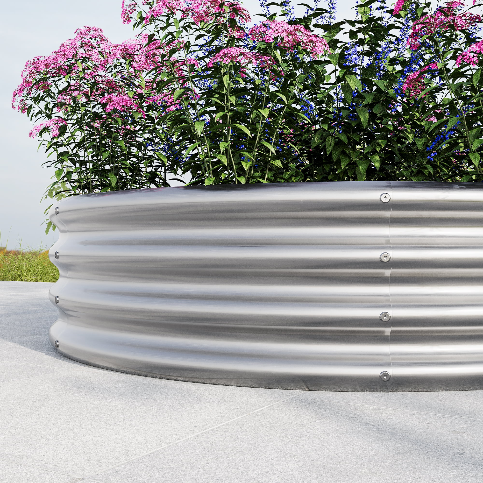 AsterOutdoor 2pcs Tall Round Raised Garden Bed Galvanized Metal Planter Box, 11.4" Height