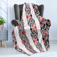 thumbnail image 4 of Prehistoric Soft Flannel Fleece Throw Blanket, Haida Motifs in Vertical Borders with Abstract Tribal Animal, Cozy Plush for Indoor and Outdoor Use, 60" x 80", Black Vermilion White, by Ambesonne, 4 of 5