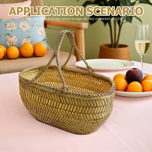 CRAFTHROU Panier de Courses en Osier Kaki Panier Rond Tissé pour Usage Intérieur 1Pcs