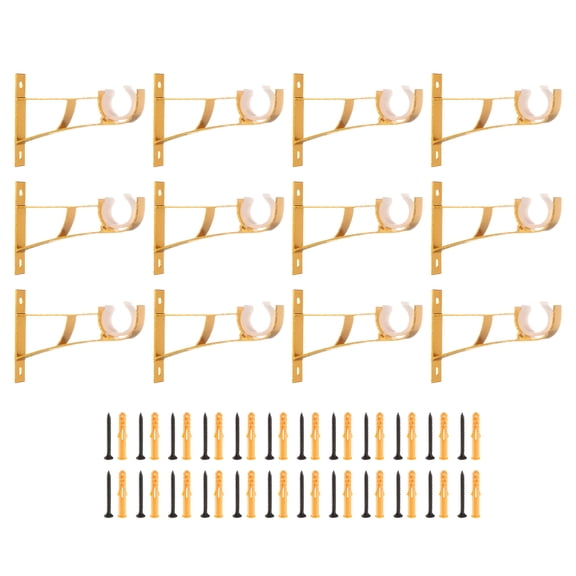 12 PackCurtain Rod Brackets, 110mm Single Drapery Rod Holders for 1" Pole, Curtain Rods Hook Hangers Support Wall Mount with Screws, Bright Gold