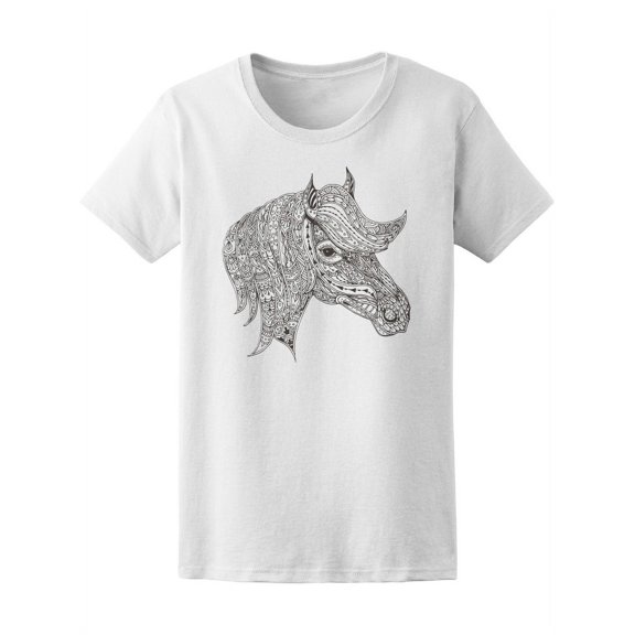 Ethnic Floral Zen Doodle Horse T-Shirt Women -Image by Shutterstock, Female Large