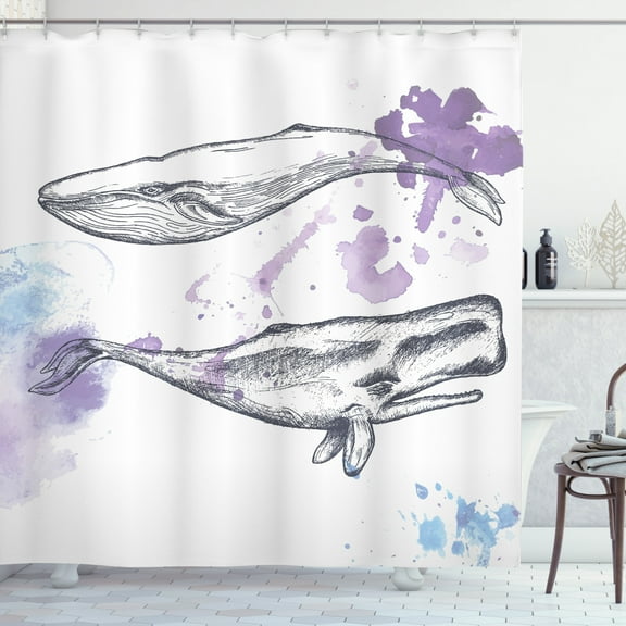 Ambesonne Whale Shower Curtain, Grunge Mammals Murky Art, 69"Wx75"L, Lavender Grey Blue