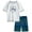 White/Blue Shark, variant on iXtreme Boys Rash Guard Set - 2 Piece UPF50  Quick Dry Short Sleeve Swim Shirt & Swim Trunks for Boys