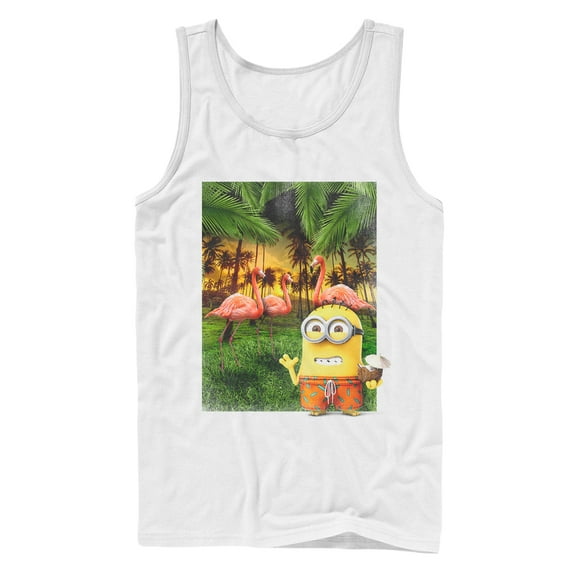 Men's Despicable Me Minion Flamingo Vacation  Tank Top White X Large