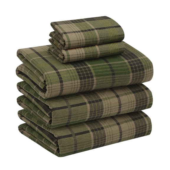 RUVANTI Flannel Sheets Split King Size - 100% Cotton Brushed Split King Bed Sheets Set, Deep Pockets 16 Inches, All Seasons Breathable & Extra Soft, Warm & Cozy, 5 Piece, DNA Plaid